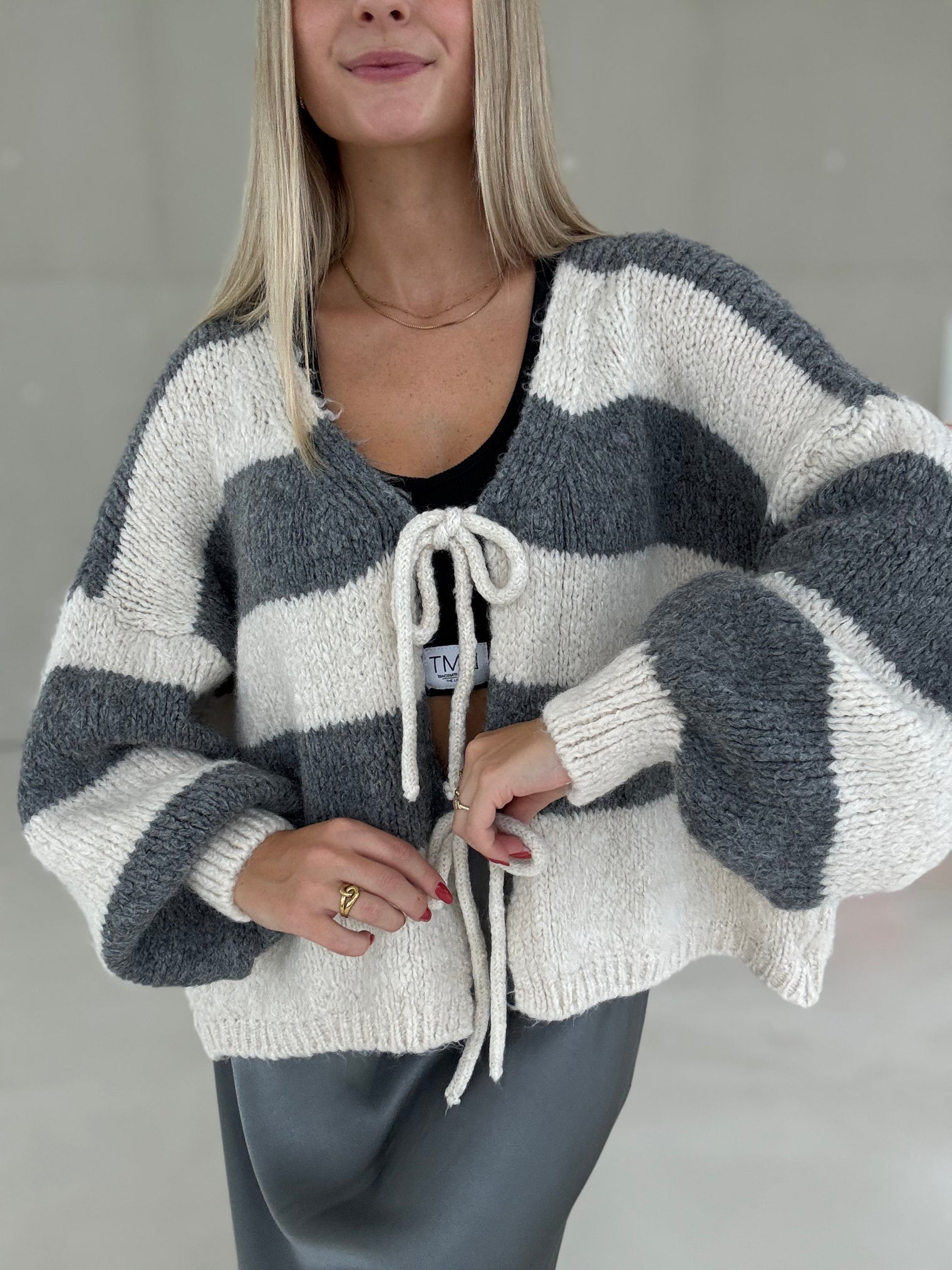 Strickjacke creme BLOCK STRIPES blue