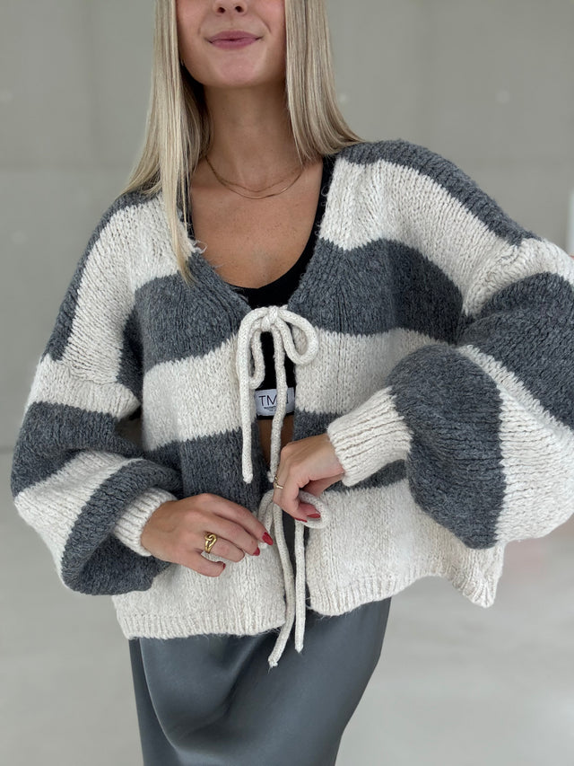 Strickjacke creme BLOCK STRIPES blue