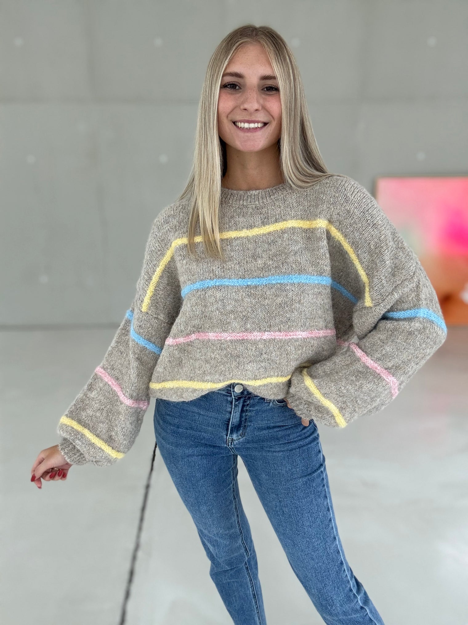 Strickpullover taupe PASTELL VIBES gestreift