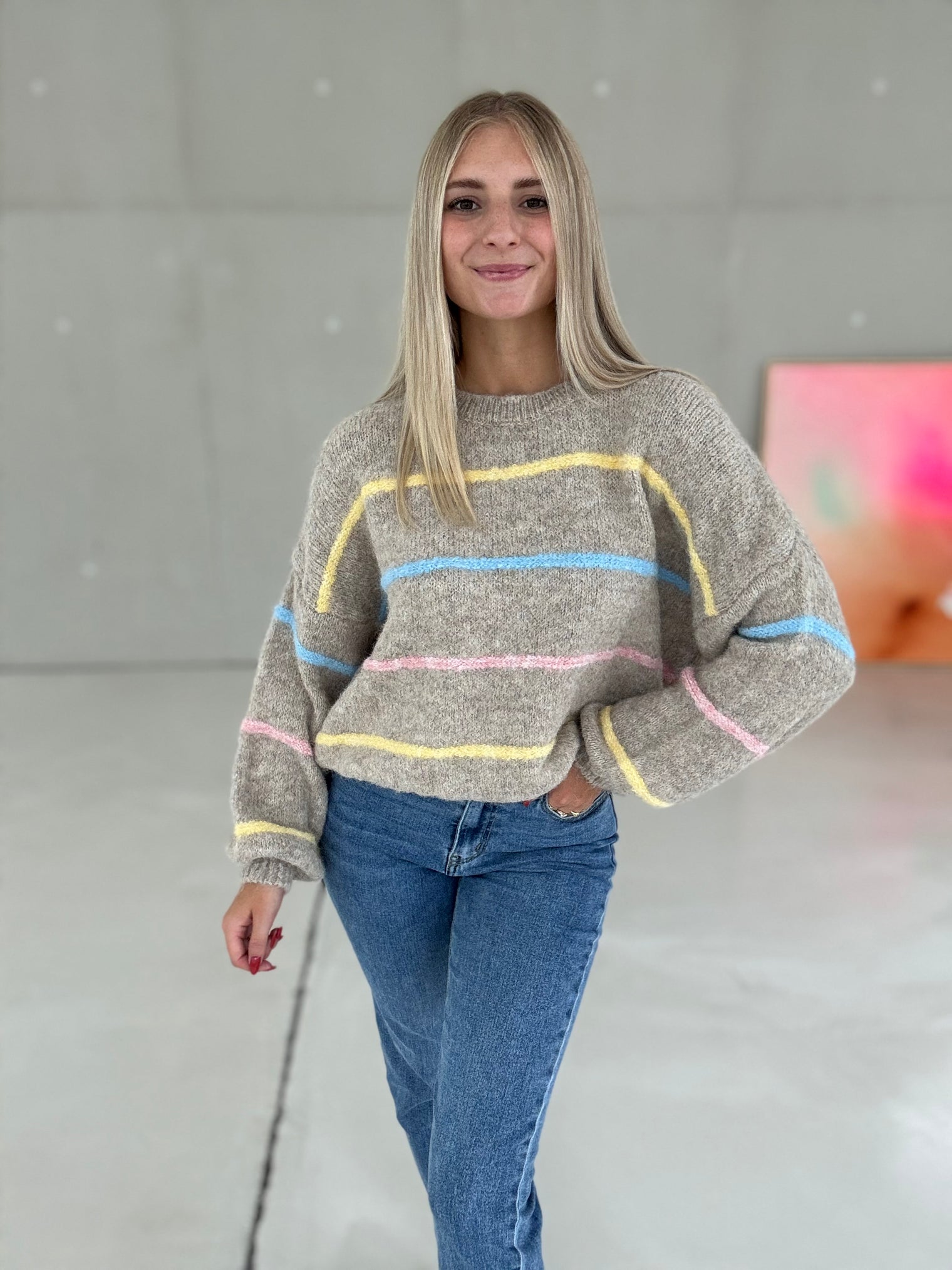 Strickpullover taupe PASTELL VIBES gestreift