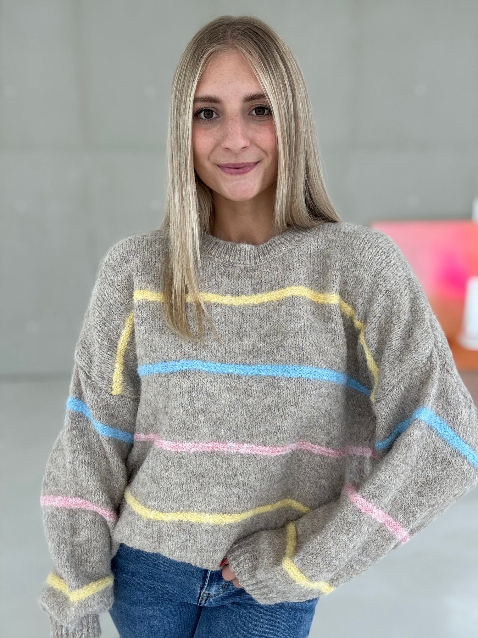 Strickpullover taupe PASTELL VIBES gestreift