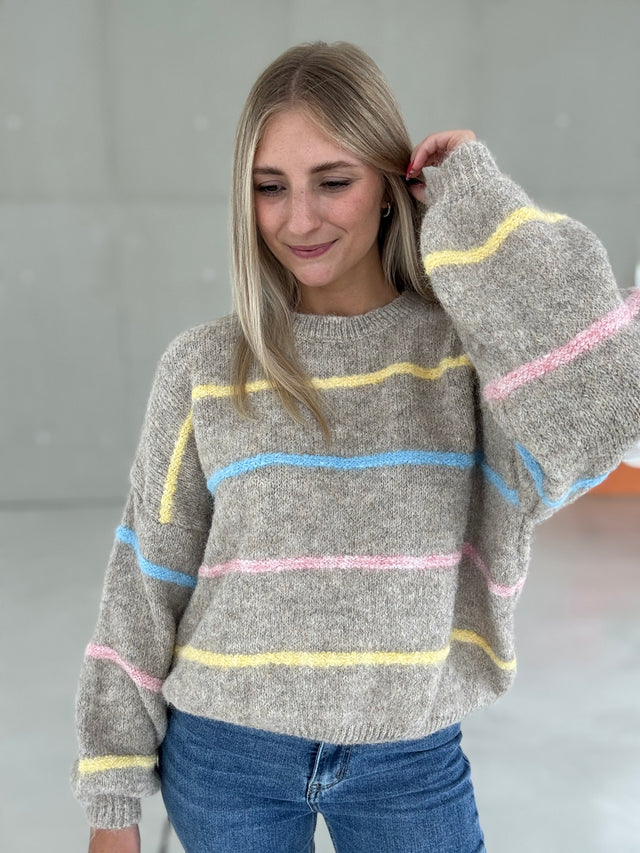 Strickpullover taupe PASTELL VIBES gestreift