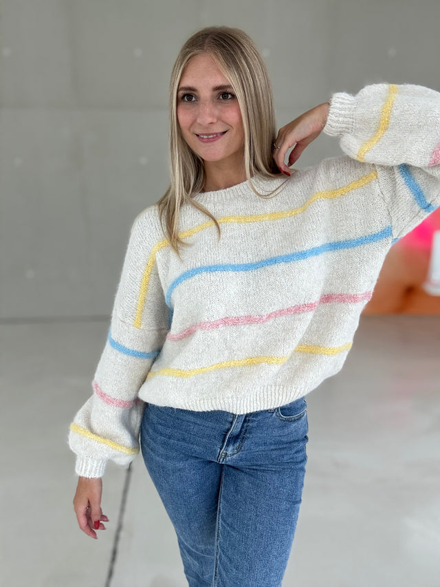 Strickpullover creme PASTELL VIBES gestreift