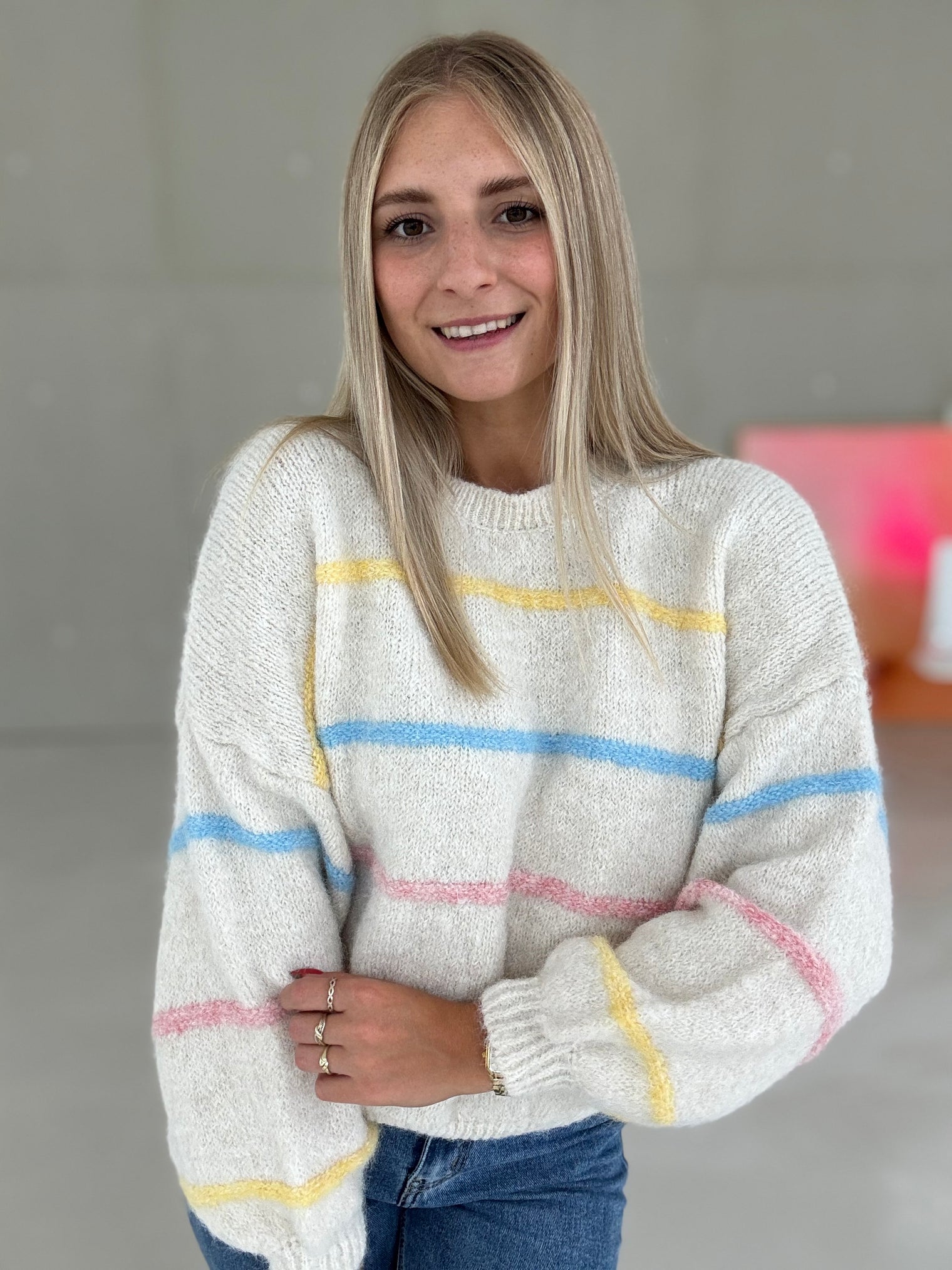 Strickpullover creme PASTELL VIBES gestreift