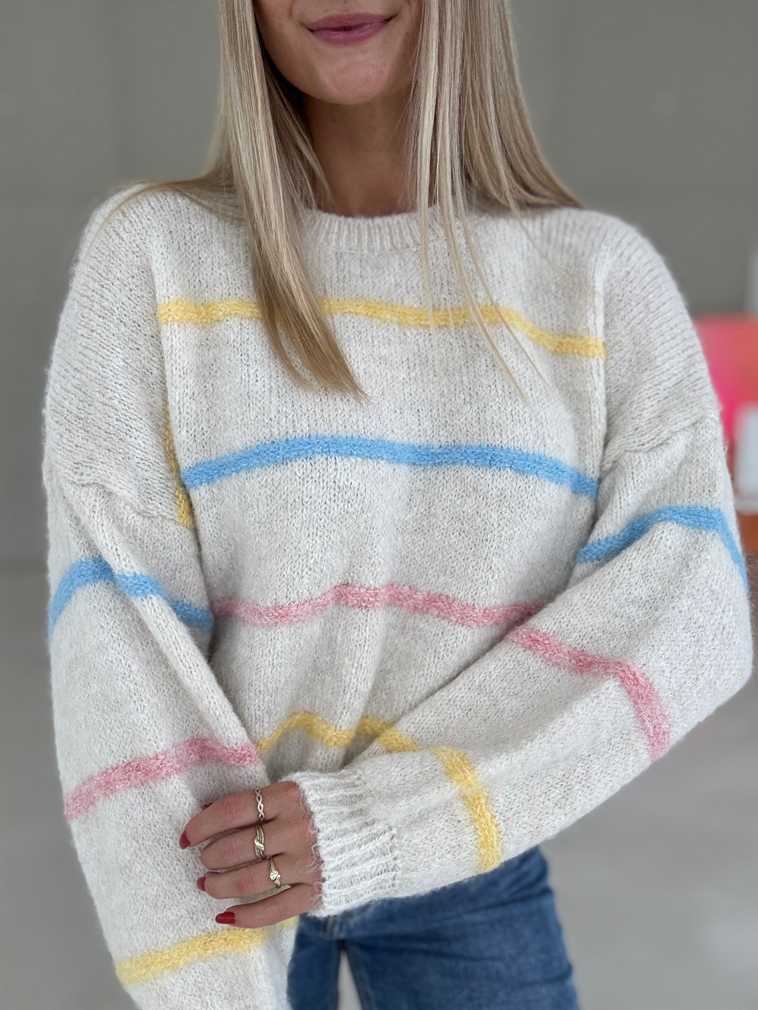 Strickpullover creme PASTELL VIBES gestreift