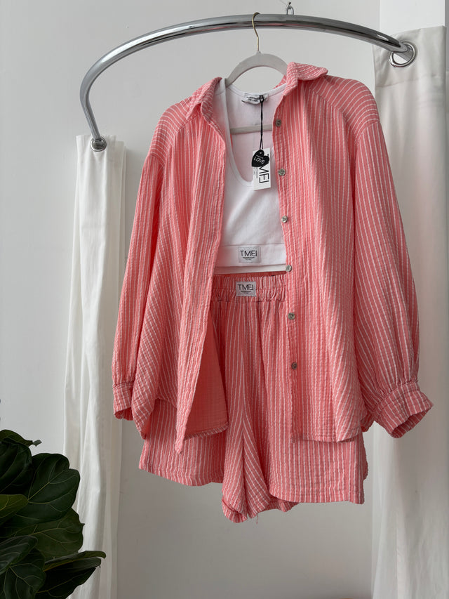Musselin Bluse peach SOFT STRIPES white