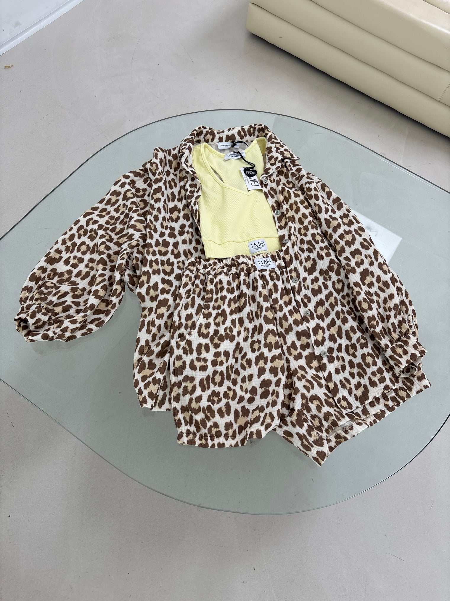 Musselin Bluse weiß SOFT LEO braun
