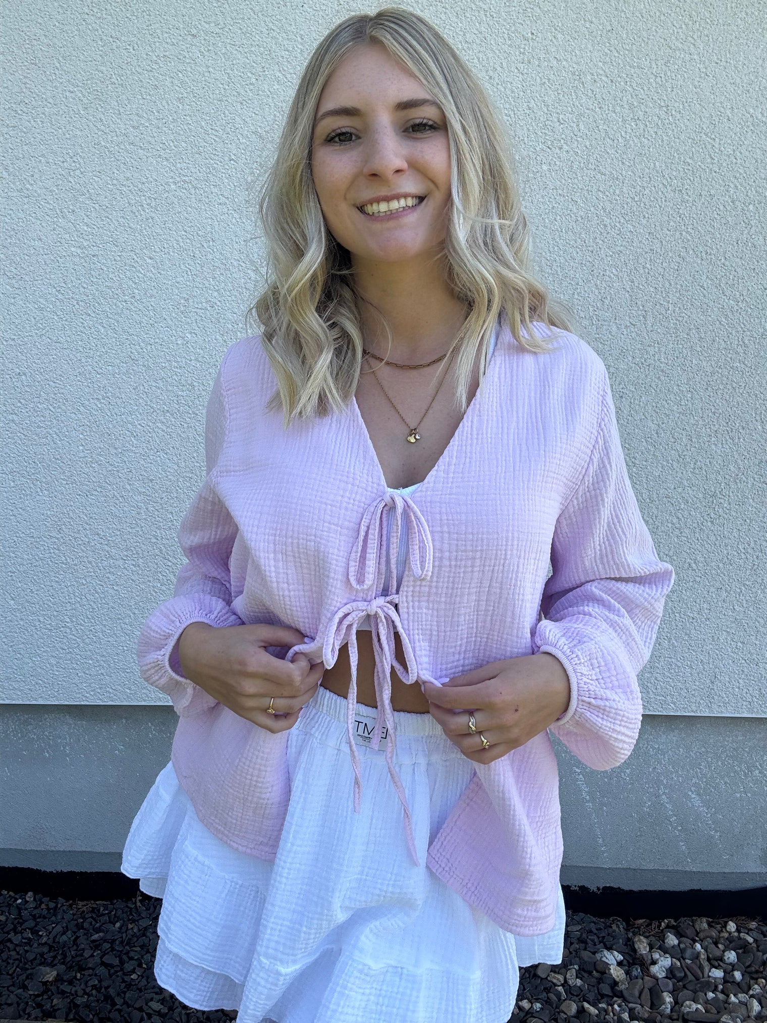 Musselin Bluse FLIEDER mit Schleifchen