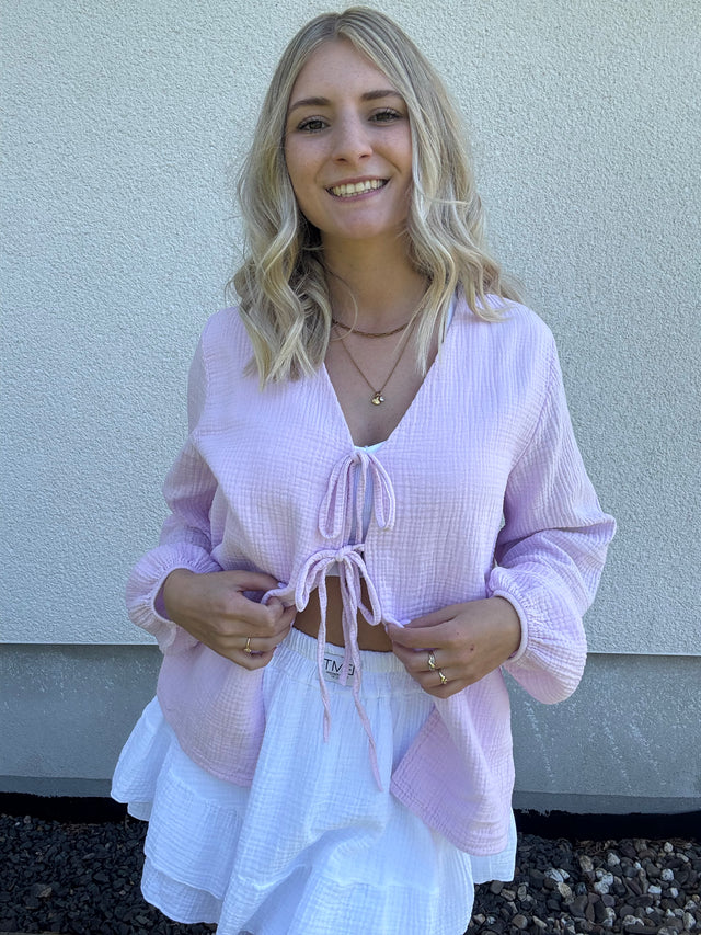 Musselin Bluse FLIEDER mit Schleifchen