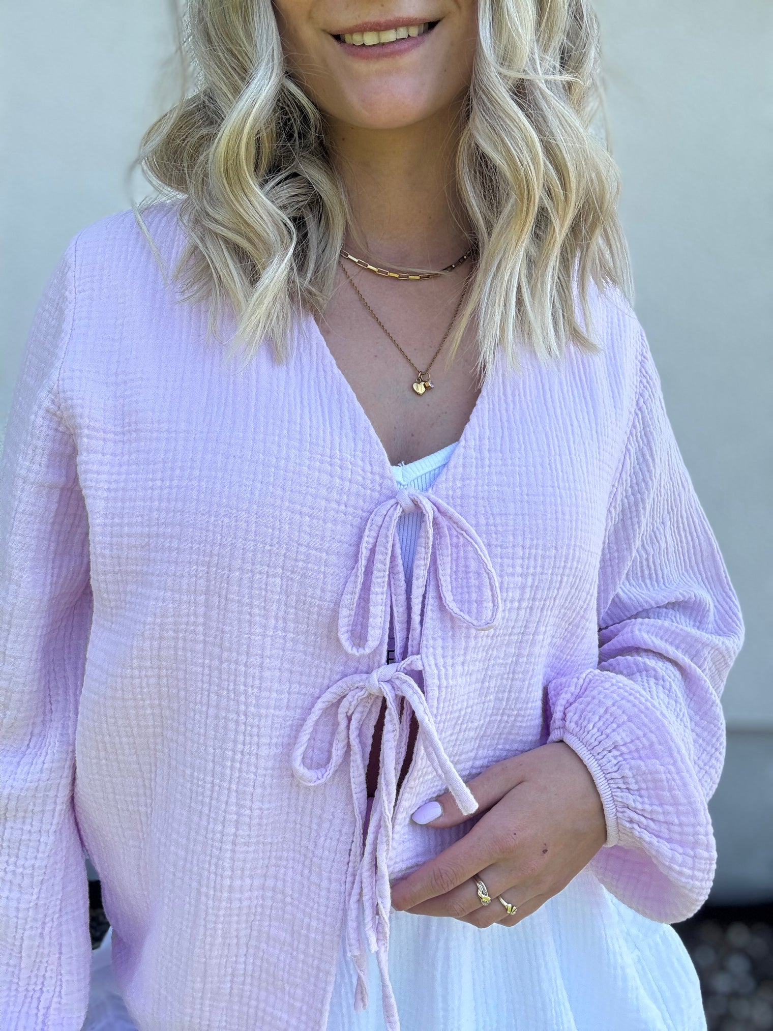 Musselin Bluse FLIEDER mit Schleifchen