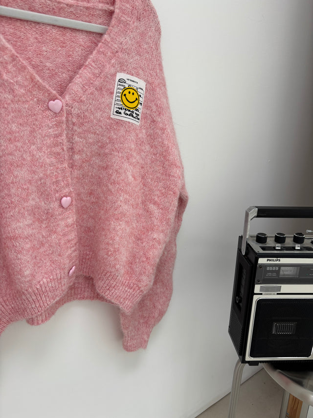 Cardigan ONLY GOOD VIBES rosa meliert