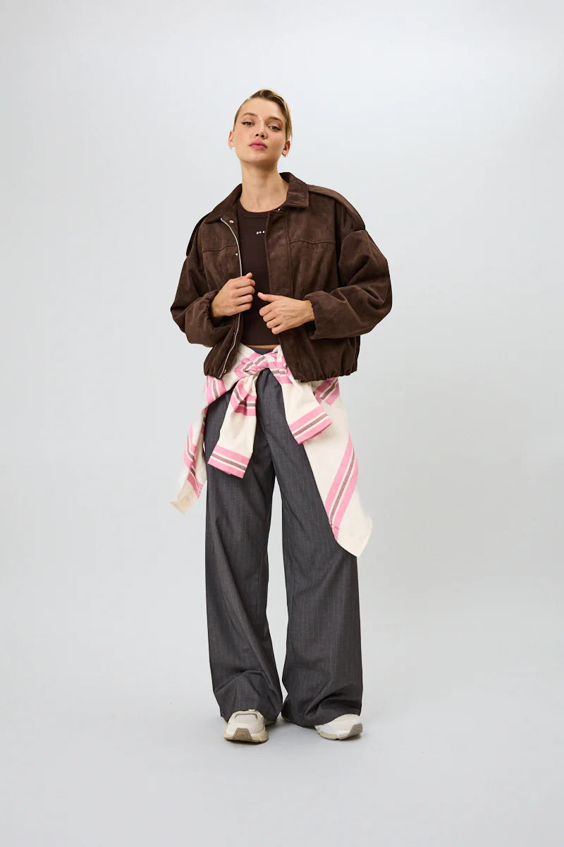 OH APRIL Katie Vegan Suede Leather Jacket Truffle