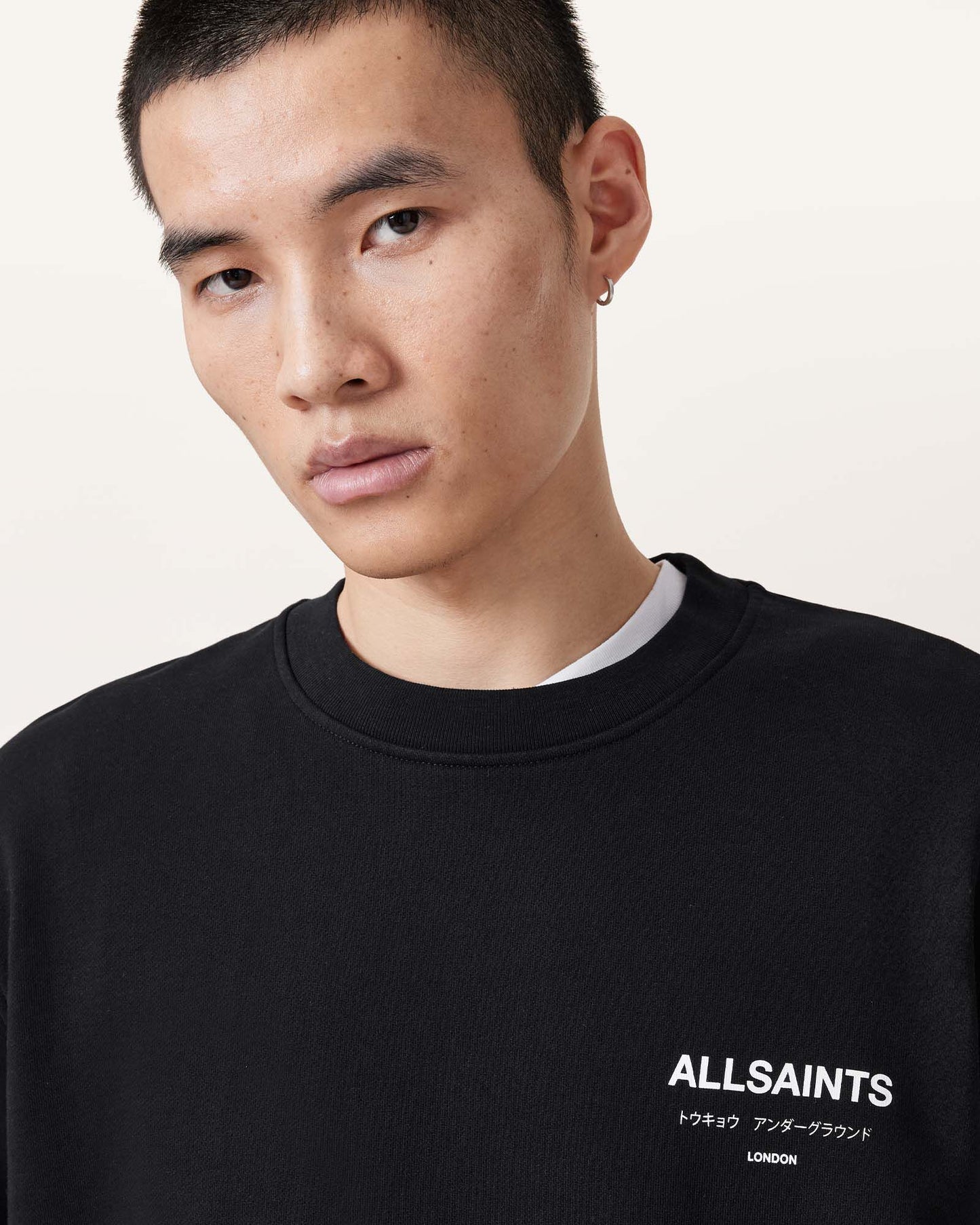 Allsaints Underground Relaxed Fit Crew Neck Sweatshirt Jet Black