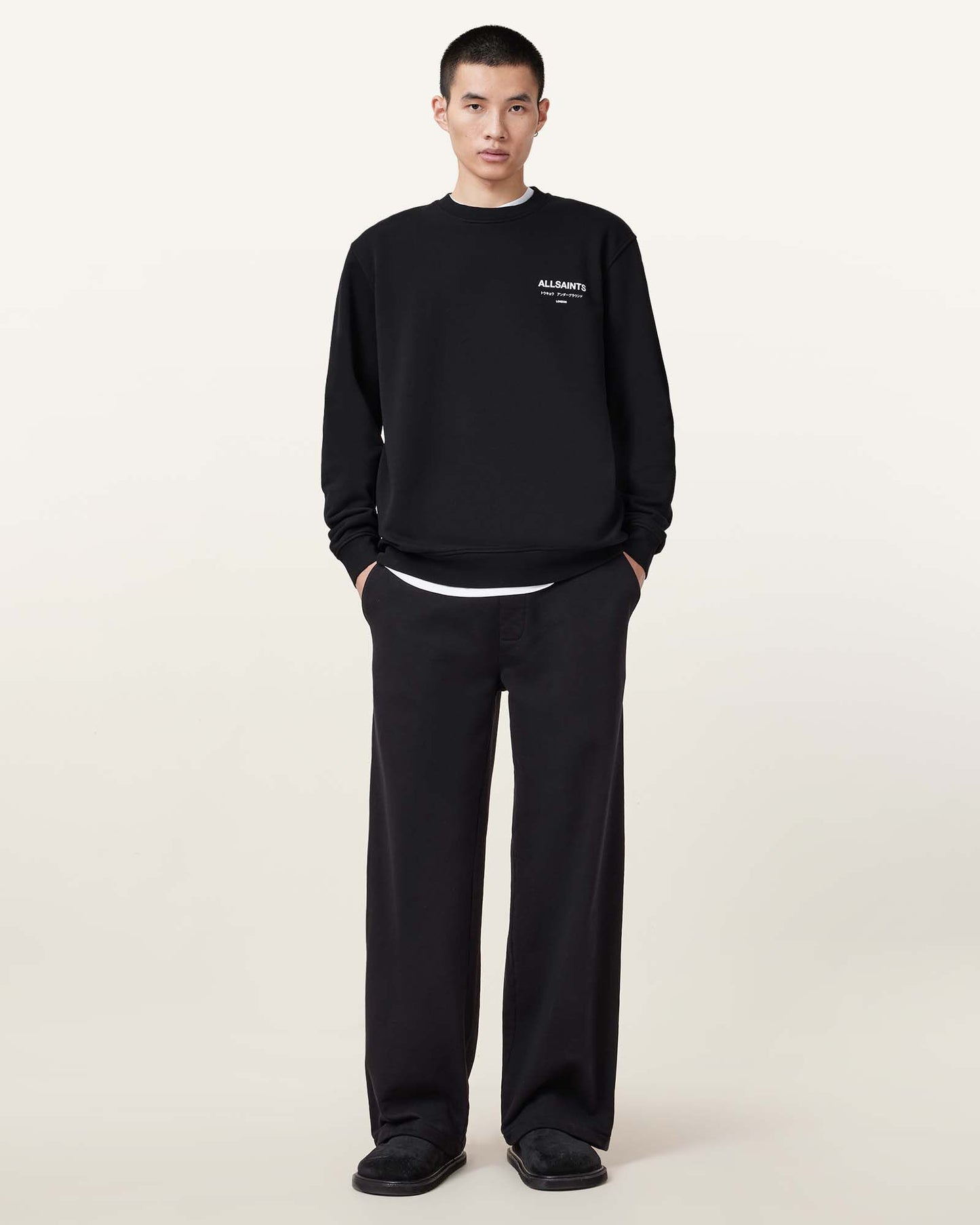 Allsaints Underground Relaxed Fit Crew Neck Sweatshirt Jet Black