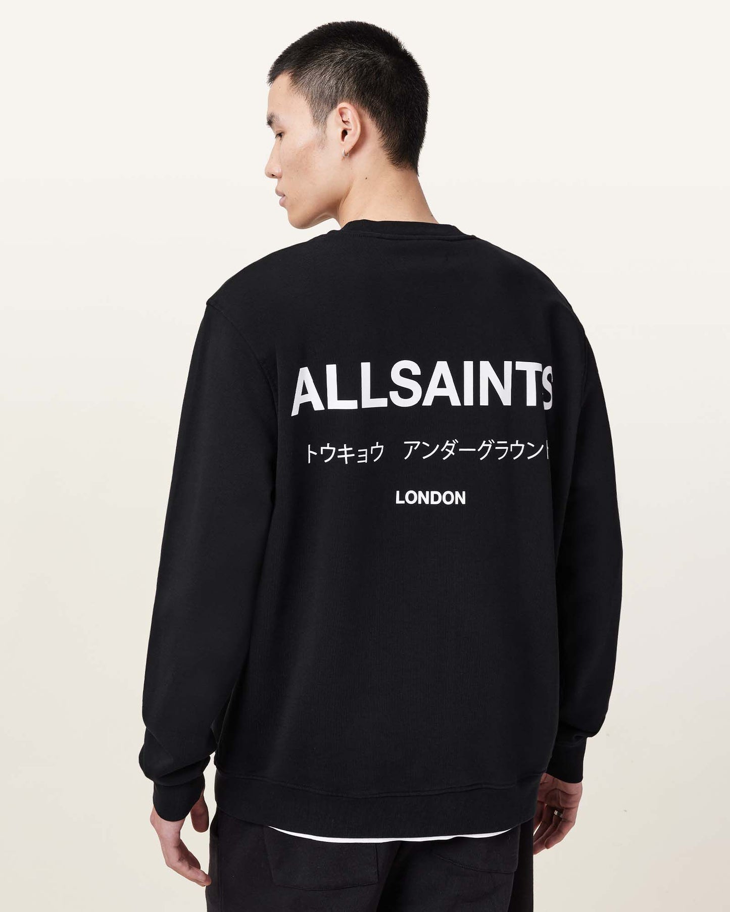 Allsaints Underground Relaxed Fit Crew Neck Sweatshirt Jet Black