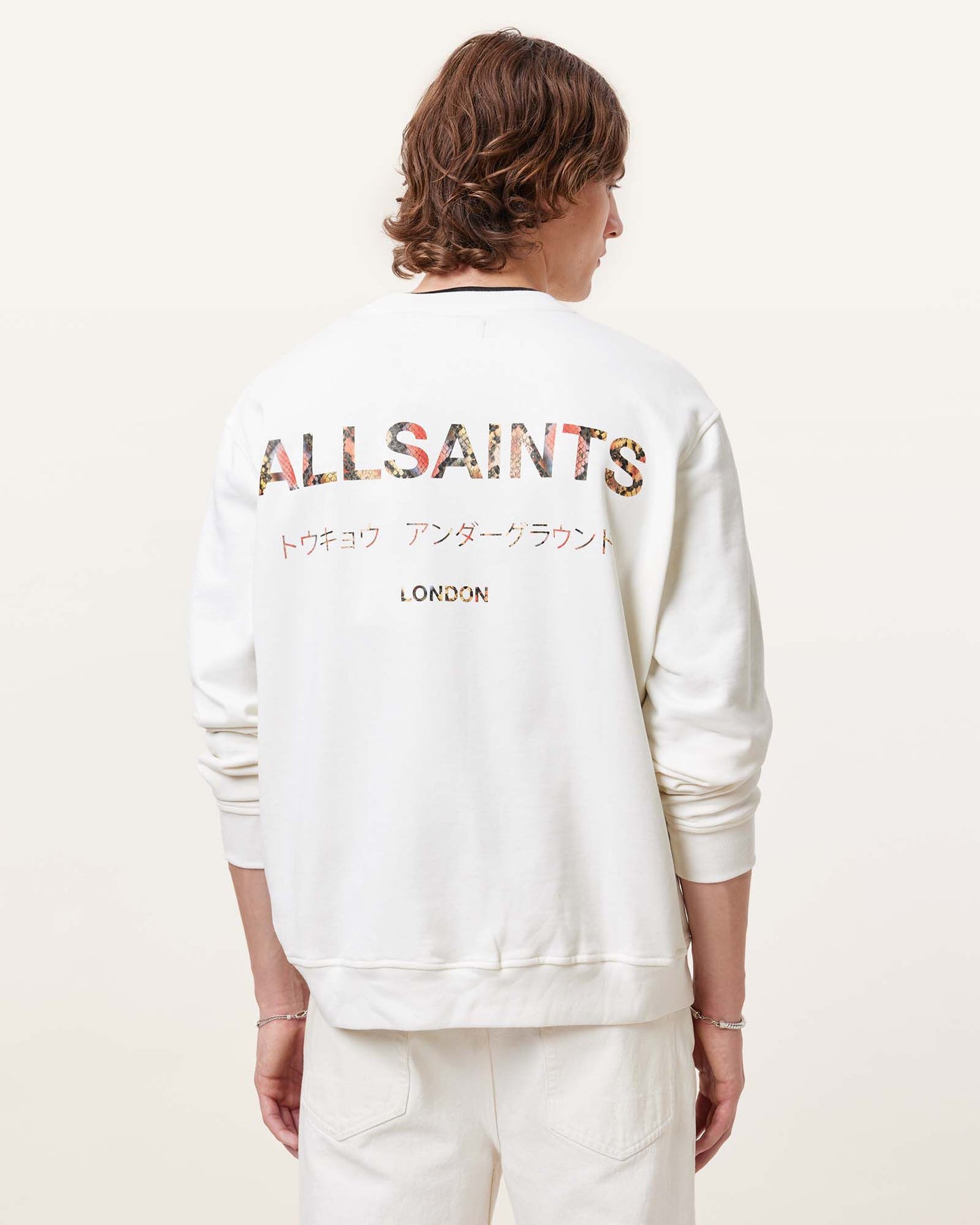 Allsaints Underground Oversized Crew Sweatshirt Ashen White/ Snake