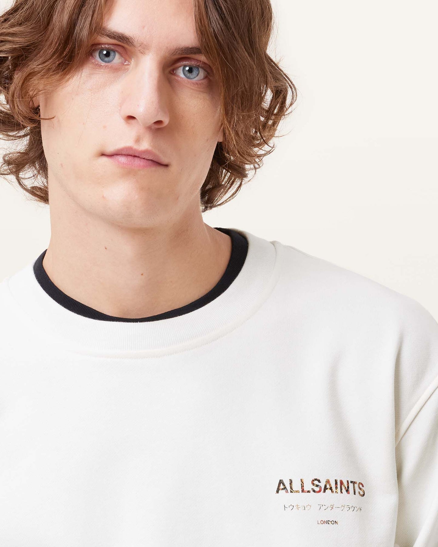 Allsaints Underground Oversized Crew Sweatshirt Ashen White/ Snake