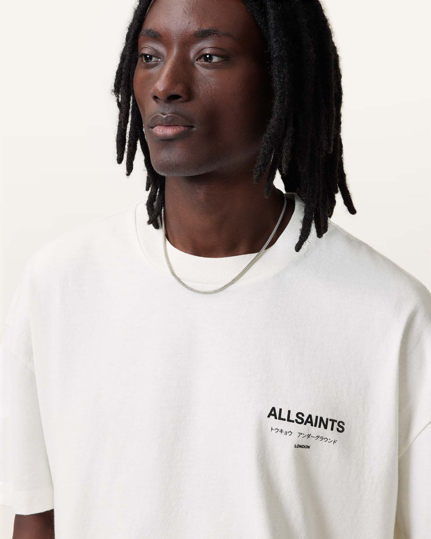 Allsaints Underground Oversized Crew Neck T-Shirt Ashen White