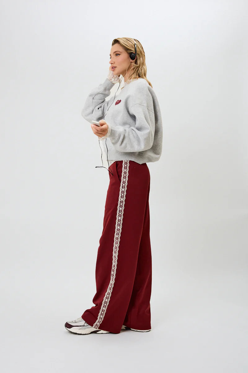 OH APRIL Kael Lace Trackpants Merlot