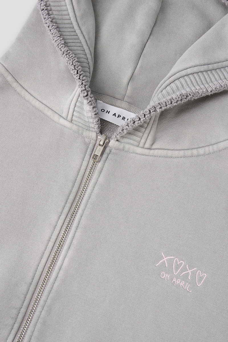 OH APRIL Rosina Zipper Sweater Light Grey Acid