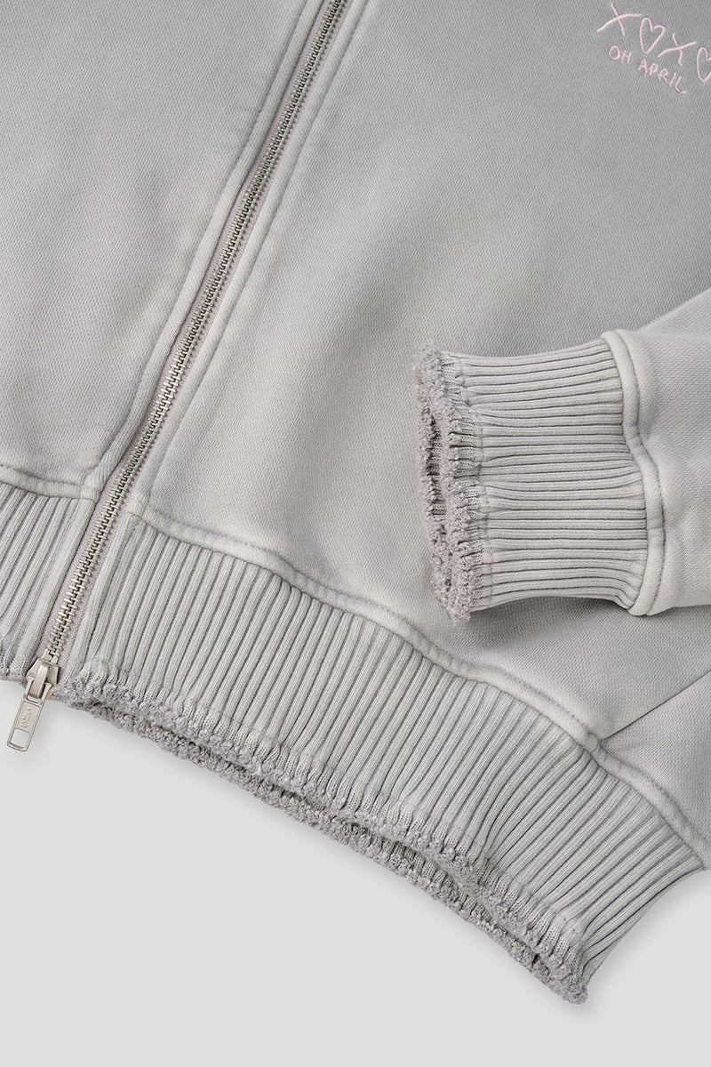 OH APRIL Rosina Zipper Sweater Light Grey Acid