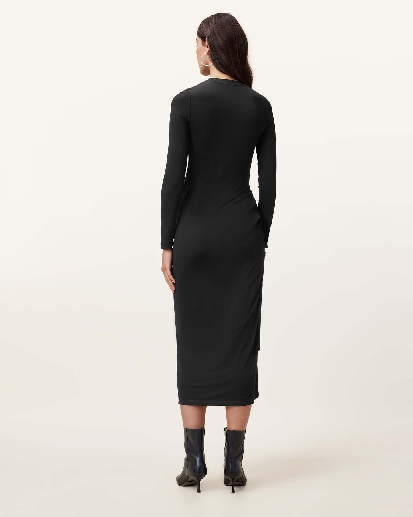 Allsaints Rivi Draped Long Sleeve Midi Dress Black