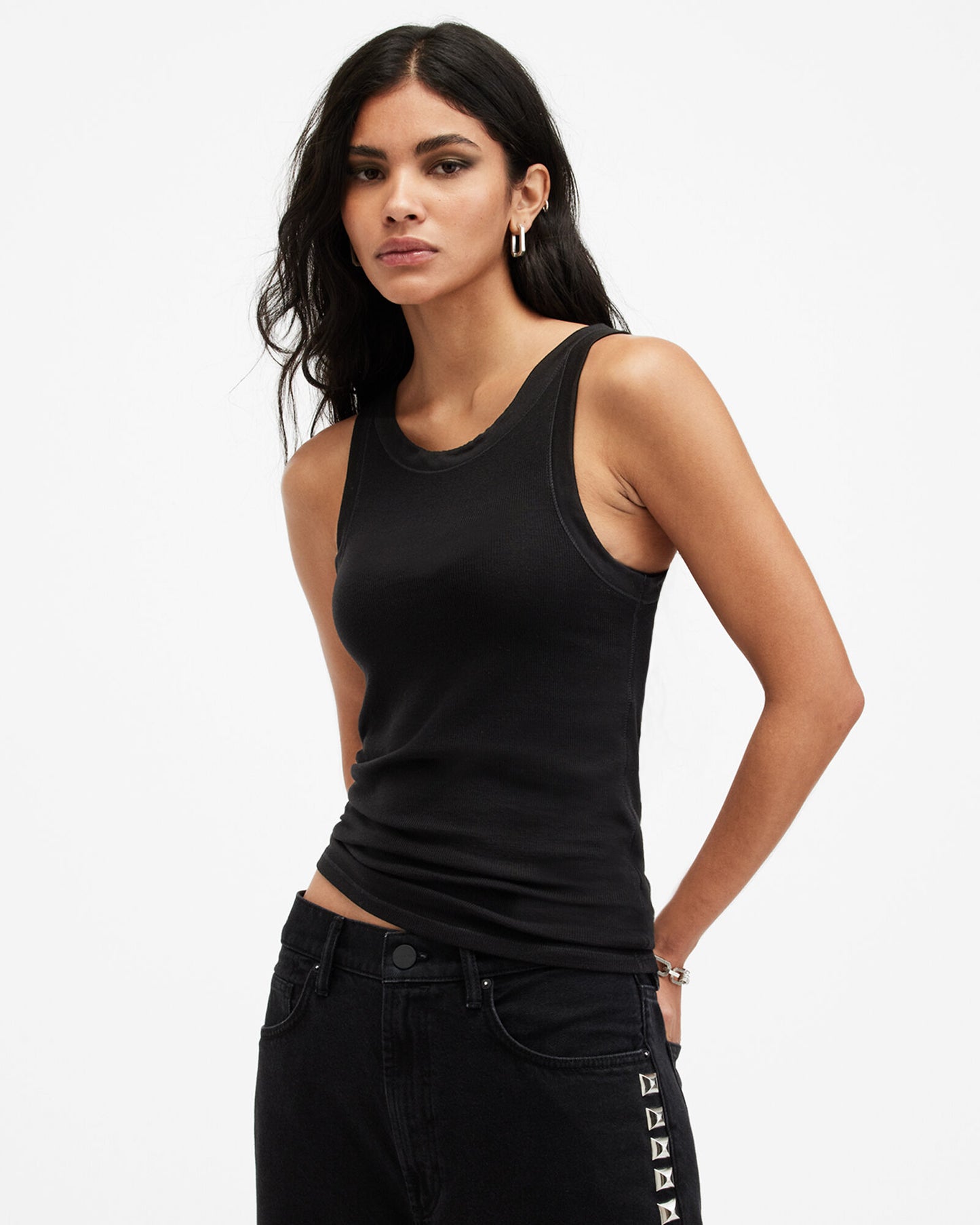 Allsaints Rina Crew Neck Sleeveless Tank Top Black