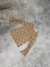 Longsleeve aus hochwertiger Spitze transparent hochgeschlossen mit Volantsärmeln beige