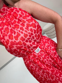 Neckholder Top mit Bindedetail rosa LEO POWER rot/orange