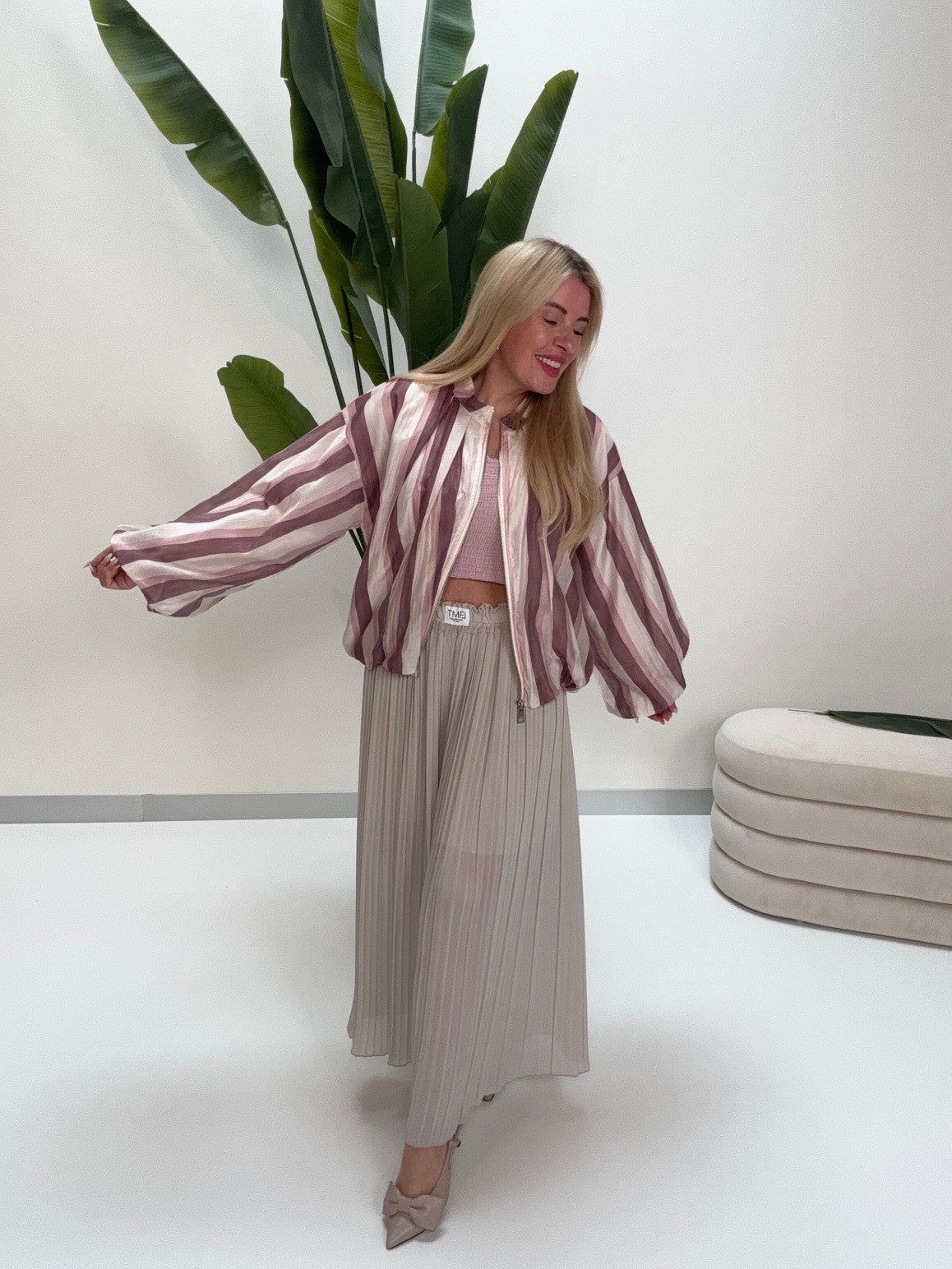 Blouson Zipper Jacke Stripes rose/mauve/creme