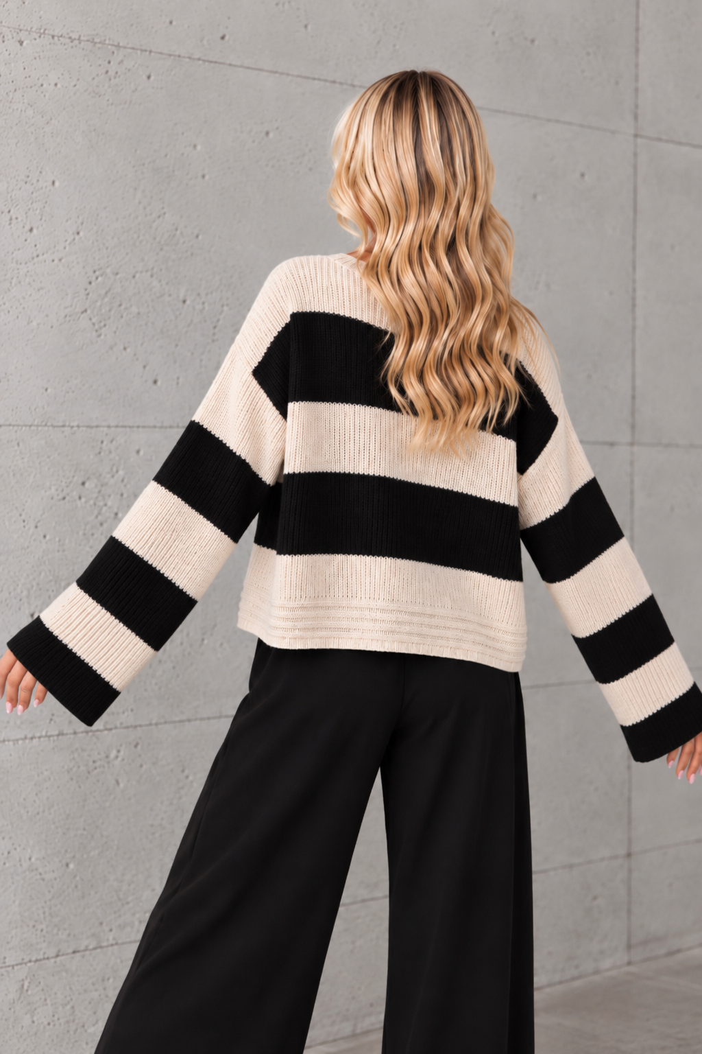 Strickjacke BLOCK STRIPES mit Knopfleiste schwarz/creme