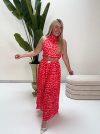 Neckholder Top mit Bindedetail rosa LEO POWER rot/orange
