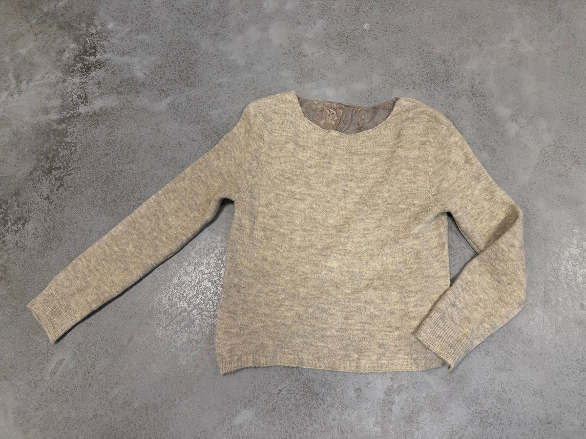 Romantischer Pullover mit Spitzen Rückenausschnitt beige
