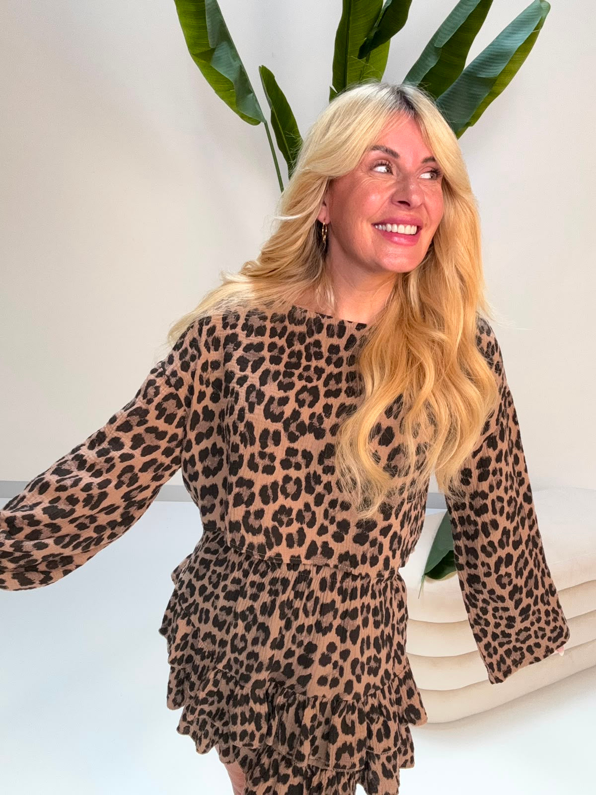 Cropped Musselin Oberteil MUSSELIN MUST-HAVE LEO cognac/schwarz