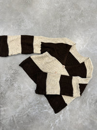 Leichte Strickjacke BLOCK STRIPES mit Knopfleiste chocolate/creme