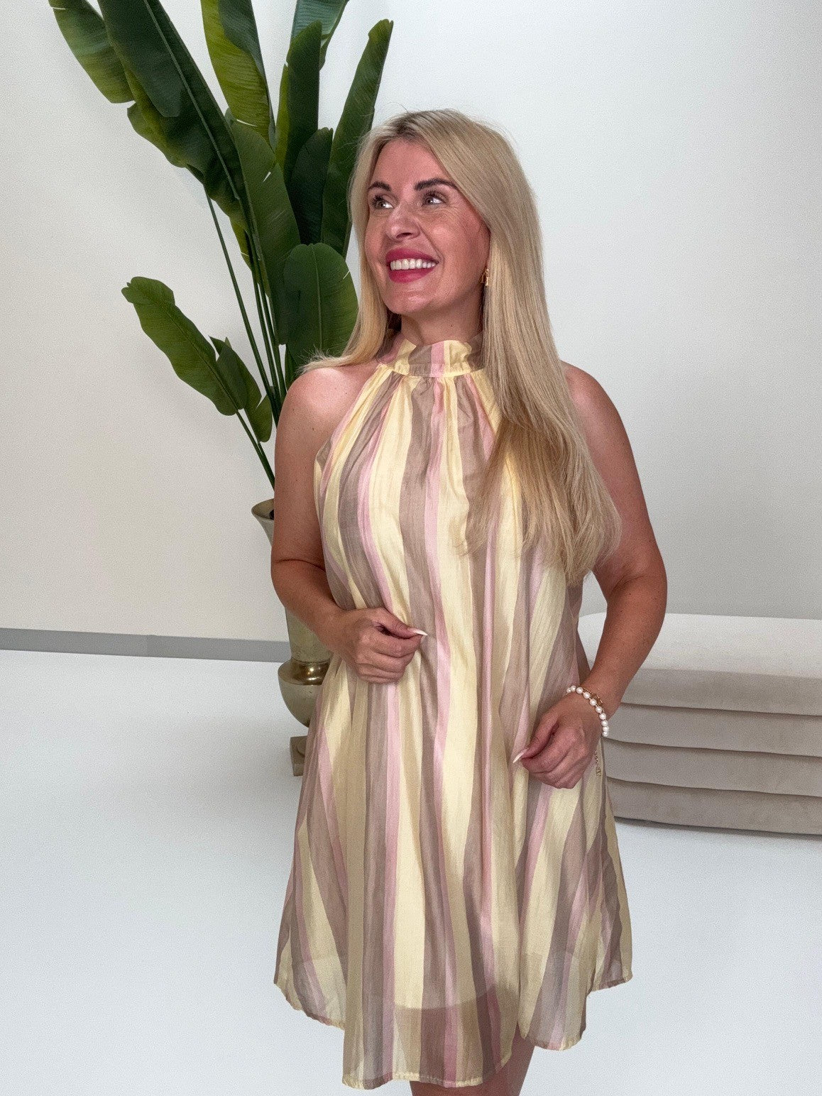 Kleid Grace Stripes rose/taupe/gelb