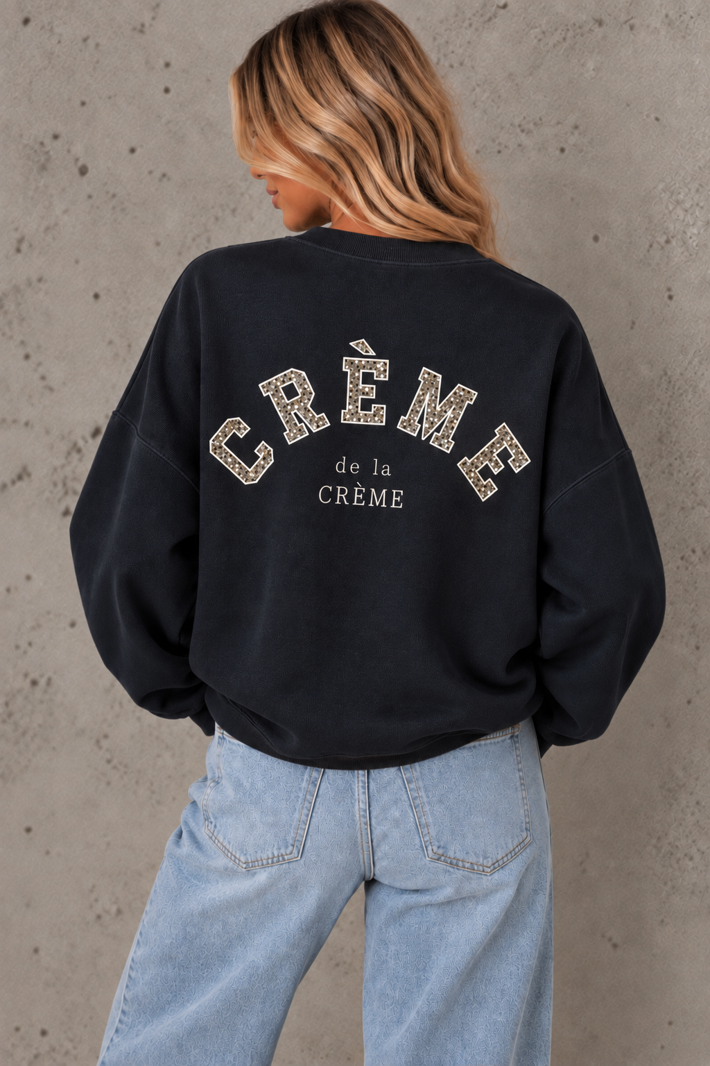 Sweater mit Rückenstickerei CREME DE LA CREME schwarz