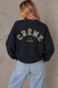 Sweater mit Rückenstickerei CREME DE LA CREME schwarz
