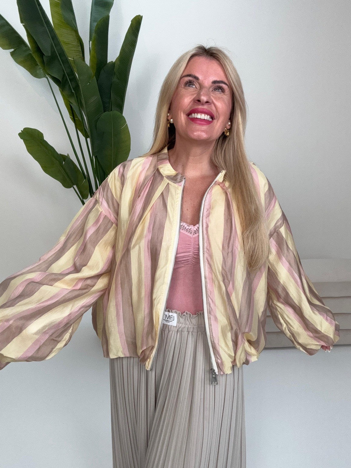 Blouson Zipper Jacke Stripes rose/taupe/gelb