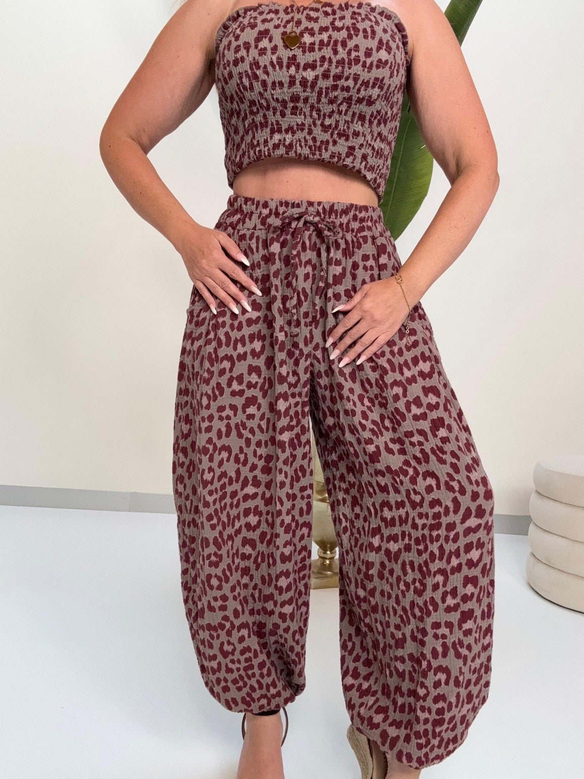 Ballon Hose mit Gummizug an den Bündchen LEO burgundy/taupe