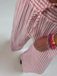 Musselin Hose SMALL STRIPES rosa/weiß