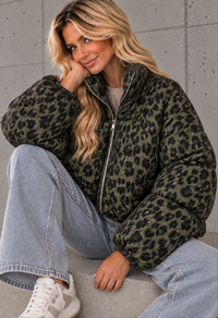 Jacke PUFFY POWER mit Reißverschluss khaki Leo