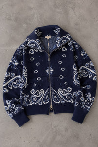 Zipper Strickjacke mit angesagtem Paisleymuster navy