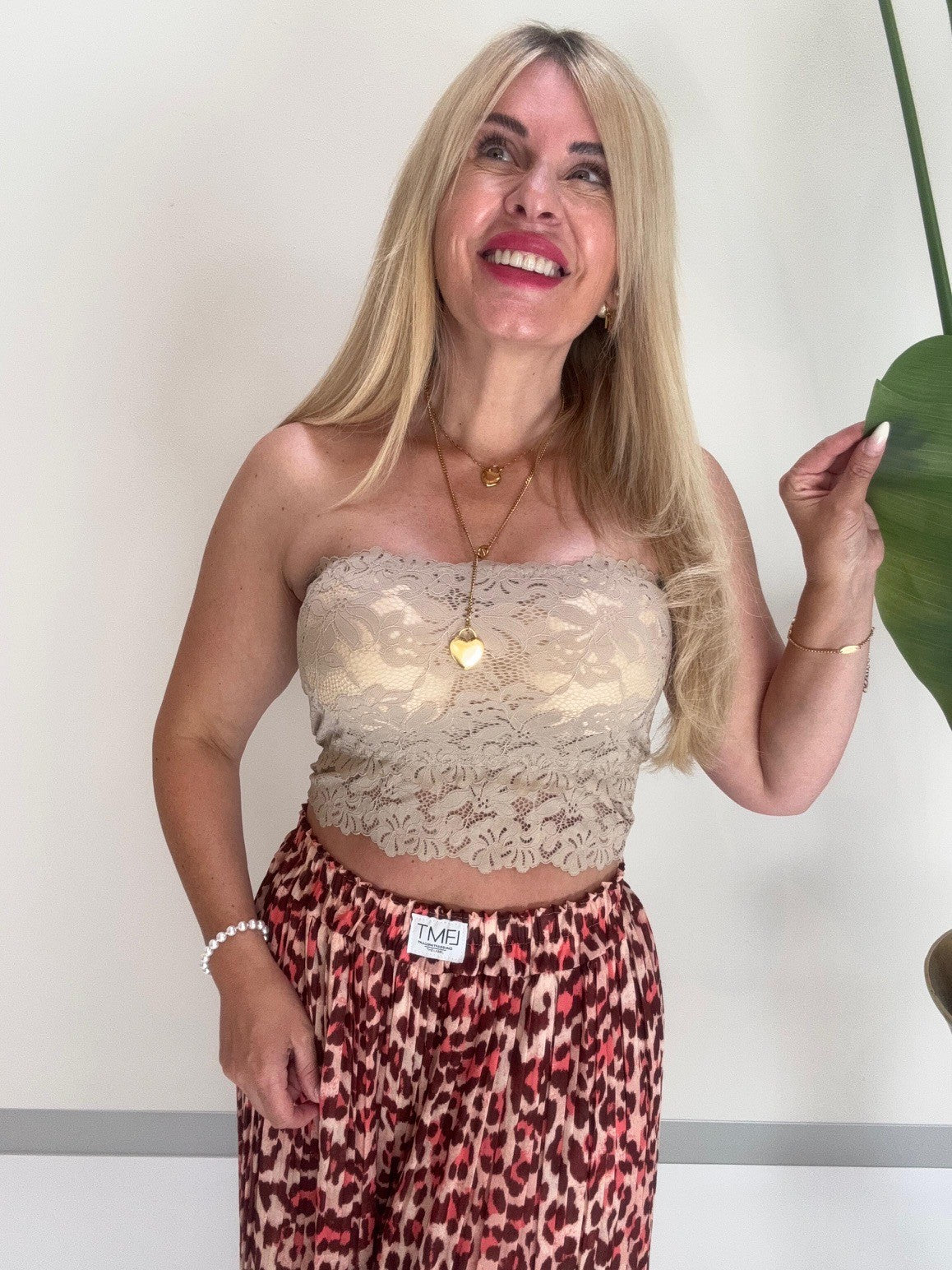 Bandeau Top mit elastischem Gummizug beige