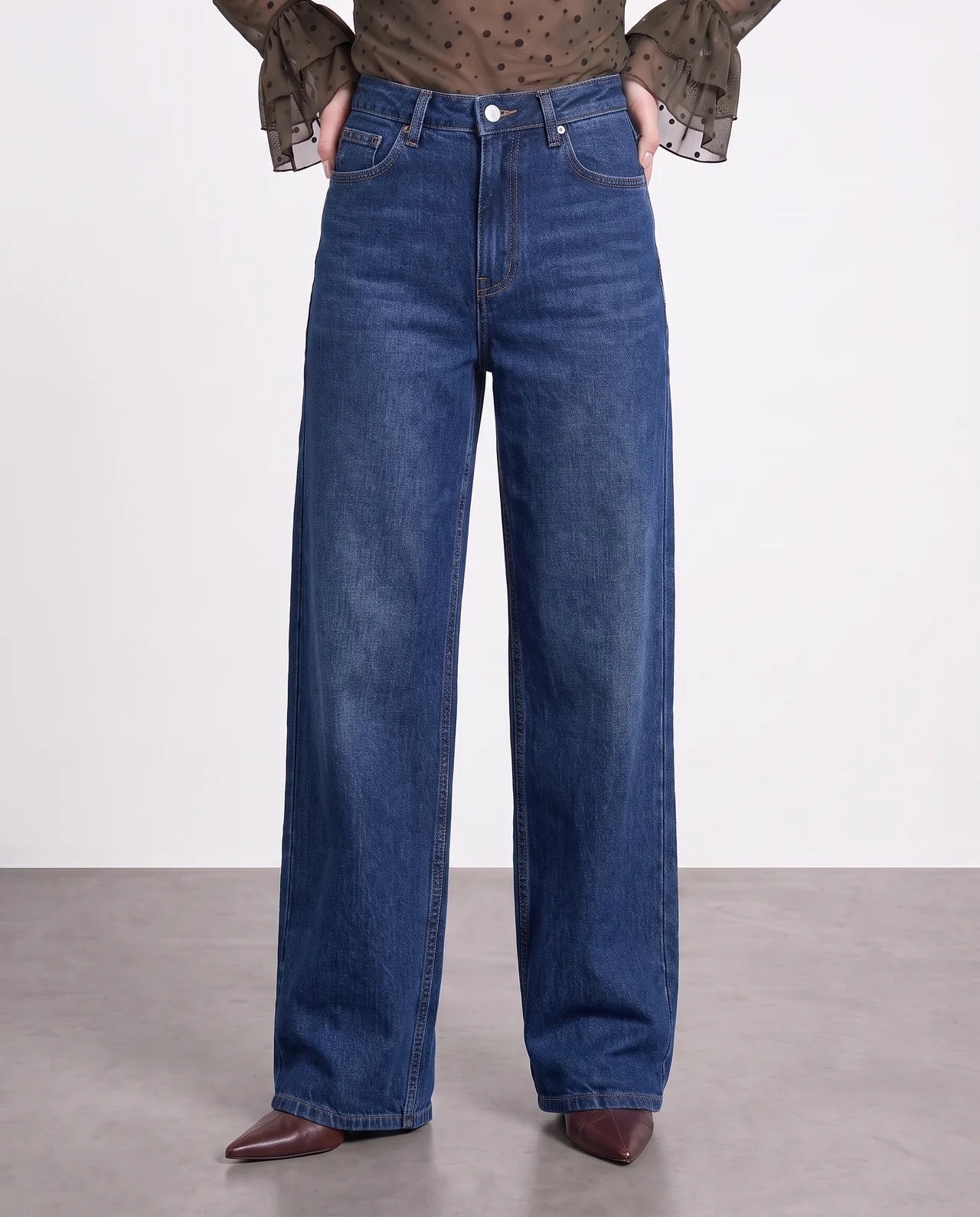 High Waist Stretch Wide Leg Jeans strong denim blue