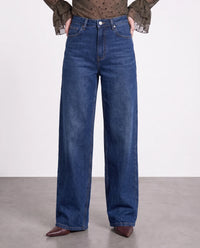 High Waist Stretch Wide Leg Jeans strong denim blue