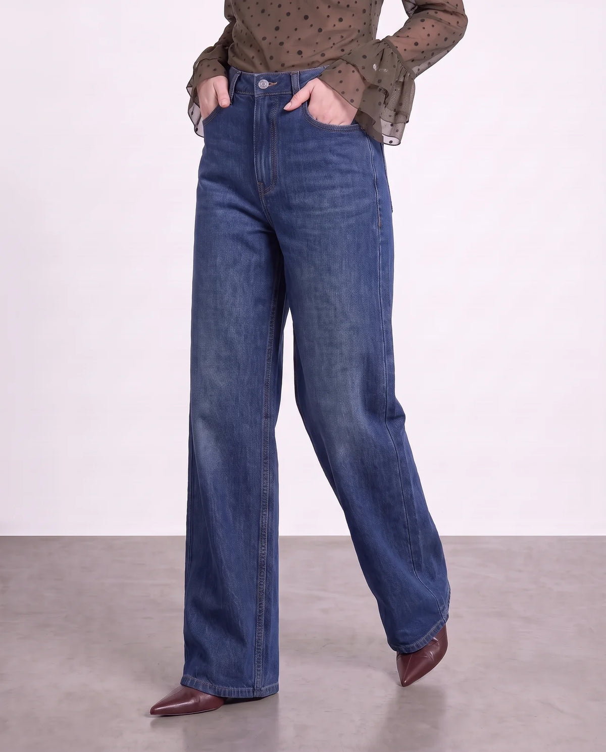 High Waist Stretch Wide Leg Jeans strong denim blue