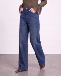 High Waist Stretch Wide Leg Jeans strong denim blue