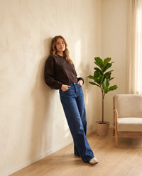 High Waist Stretch Wide Leg Jeans strong denim blue