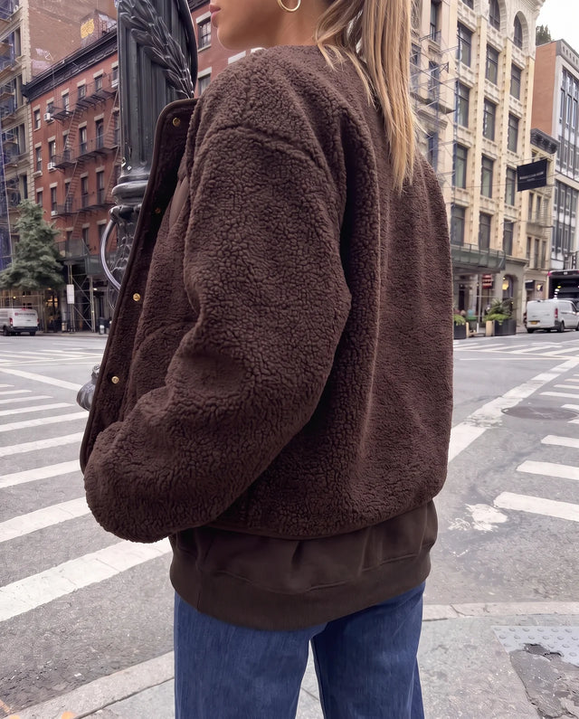 Teddy Jacke mit Druckknöpfen & großem Herz dunkelbraun